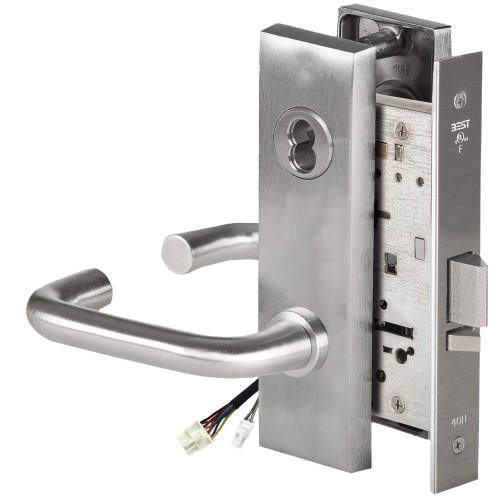 BEST 45HW7DEL3M626AMRQE Fail Safe 24V Electrified Mortise Lock 3 Lever M Escutcheon Request to Exit Satin Chrome Antimicrobial