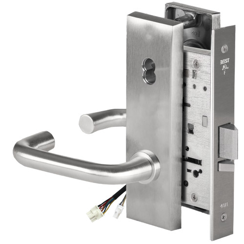 BEST 45HW7DEL3N626AMRQE12V Fail Safe 12V Electrified Mortise Lock 3 Lever N Escutcheon Request to Exit Satin Chrome Antimicrobial