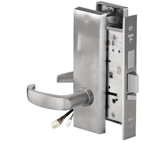 BEST 45HW0LEL14M626AMRQE Fail Safe 24V With Deadbolt No Key Override Electrified Mortise Lock 14 Lever M Escutcheon Request to Exit Satin Chrome Antimicrobial