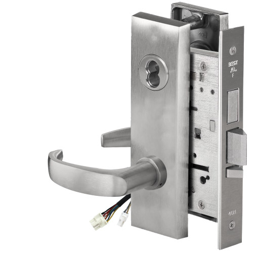 BEST 45HW7TDEL14M626AM Fail Safe 24V With Deadbolt Electrified Mortise Lock 14 Lever M Escutcheon Satin Chrome Antimicrobial