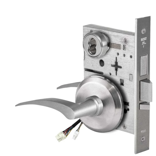 BEST 45HW7TWEL17LS626AMRQE Fail Safe 24V Double Cylinder With Deadbolt Electrified Mortise Lock 17 Lever S Rose Left Hand Request to Exit Satin Chrome Antimicrobial 45HW7TWEL17LS626AMRQE