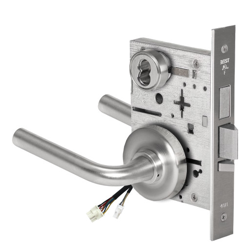 BEST 45HW7TWEU12R626AMRQE Fail Secure 24V Double Cylinder with Deadbolt Electrified Mortise Lock 12 Lever R Rose Request to Exit Satin Chrome Antimicrobial