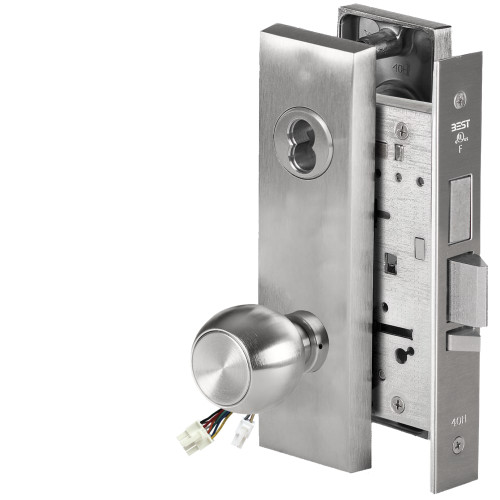 BEST 45HW7TDEU4M626AMRQE12V Fail Secure 12V With Deadbolt Electrified Mortise Lock 4 Knob M Escutcheon Request to Exit Satin Chrome Antimicrobial