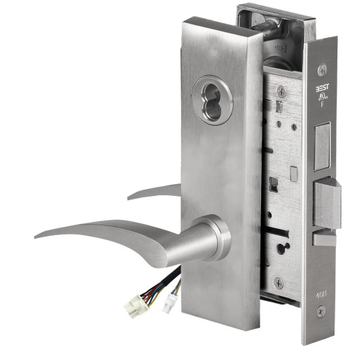 BEST 45HW7TWEU17LM626AMRQE Fail Secure 24V Double Cylinder with Deadbolt Electrified Mortise Lock 17 Lever M Escutcheon Left Hand Request to Exit Satin Chrome Antimicrobial