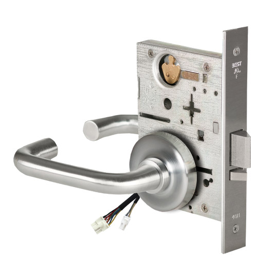 BEST 45HW0NXEU3R626AMRQE12V Fail Secure 12V No Key Override Electrified Mortise Lock 3 Lever R Rose Request to Exit Satin Chrome Antimicrobial