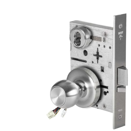 BEST 45HW7WEU4R626AMRQE12V Fail Secure 12V Double Cylinder Electrified Mortise Lock 4 Knob R Rose Request to Exit Satin Chrome Antimicrobial 45HW7WEU4R626AMRQE12V