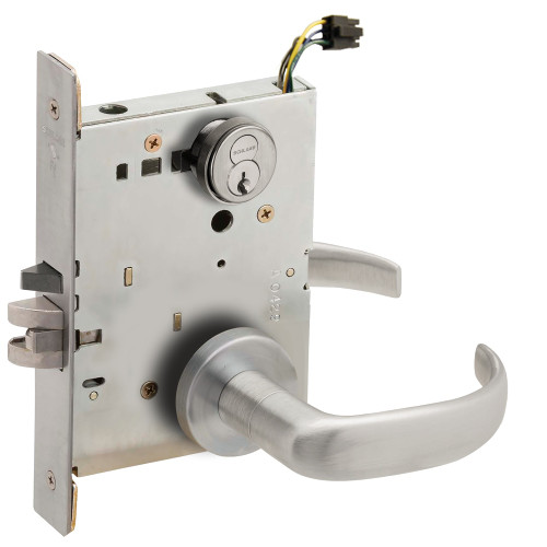 Schlage L9092EUR 17A 626 RX LX Grade 1 Fail Secure Electric Mortise Lock Schlage FSIC With Core 17 Lever A Rose Request to Exit & Latchbolt Monitor Satin Chrome Finish Field Reversible