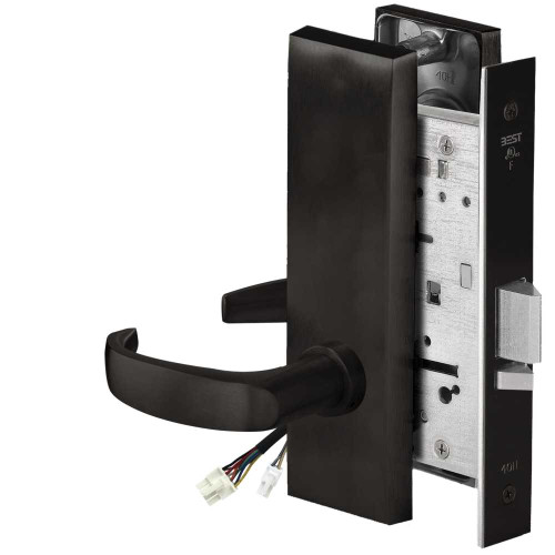 BEST 45HW0NXEL14M62212V Fail Safe 12V No Key Override Electrified Mortise Lock 14 Lever M Escutcheon Flat Black 45HW0NXEL14M62212V