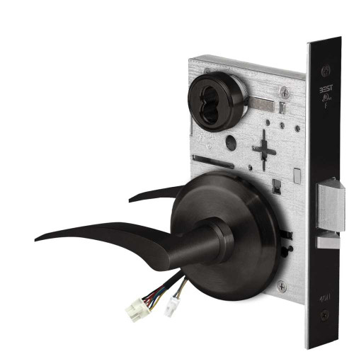 BEST 45HW7DEU17LS622RQE Fail Secure 24V Electrified Mortise Lock 17 Lever S Rose Left Hand Request to Exit Flat Black 45HW7DEU17LS622RQE