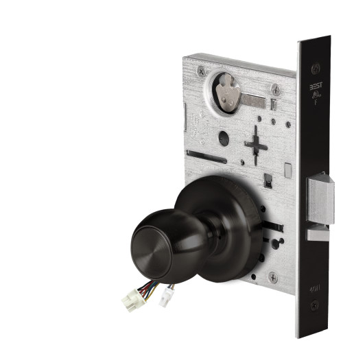 BEST 45HW0NXEL4R622RQE12V Fail Safe 12V No Key Override Electrified Mortise Lock 4 Knob R Rose Request to Exit Flat Black
