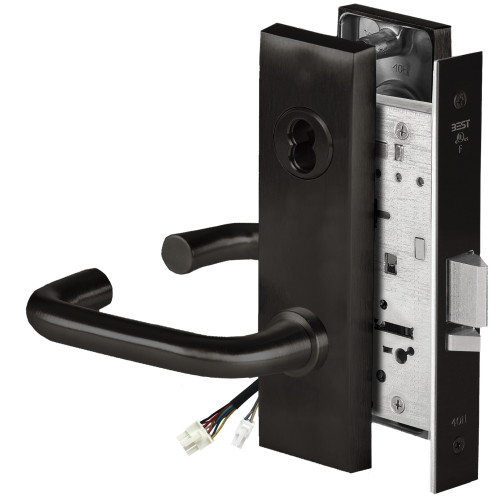 BEST 45HW7WEL3M622RQE12V Fail Safe 12V Double Cylinder Electrified Mortise Lock 3 Lever M Escutcheon Request to Exit Flat Black