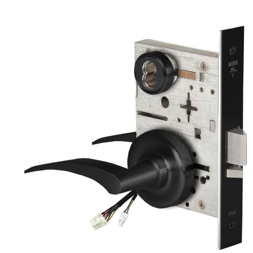 BEST 45HW7WEL17LR62212V Fail Safe 12V Double Cylinder Electrified Mortise Lock 17 Lever R Rose Left Hand Flat Black