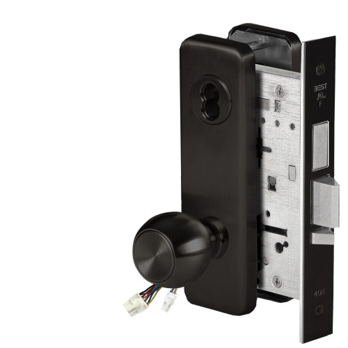 BEST 45HW7TWEU4J622RQE12V Fail Secure 12V Double Cylinder with Deadbolt Electrified Mortise Lock 4 Knob J Escutcheon Request to Exit Flat Black