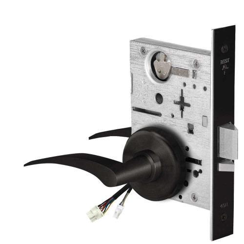 BEST 45HW0NXEL17RH622RQE Fail Safe 24V No Key Override Electrified Mortise Lock 17 Lever H Rose Right Hand Request to Exit Flat Black 45HW0NXEL17RH622RQE