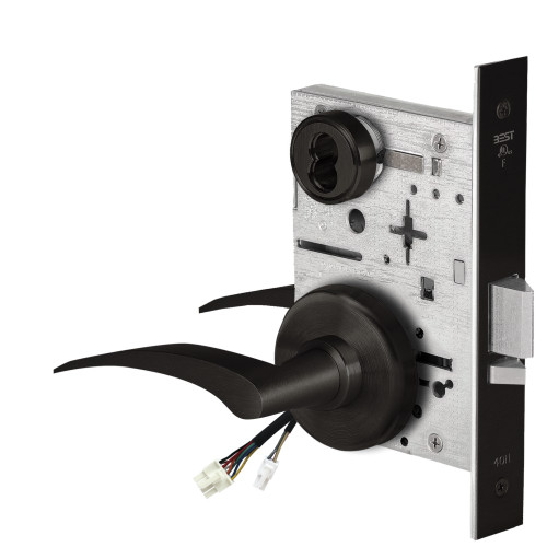 BEST 45HW7WEL17LH62212V Fail Safe 12V Double Cylinder Electrified Mortise Lock 17 Lever H Rose Left Hand Flat Black