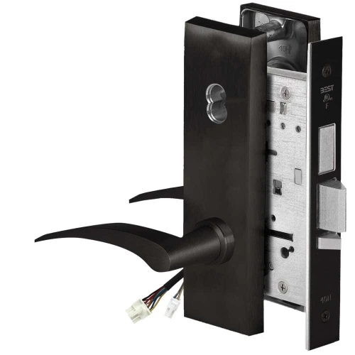 BEST 45HW7TDEU17RN622RQE12V Fail Secure 12V With Deadbolt Electrified Mortise Lock 17 Lever N Escutcheon Right Hand Request to Exit Flat Black 45HW7TDEU17RN622RQE12V