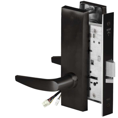 BEST 45HW0NXEL16M622RQE Fail Safe 24V No Key Override Electrified Mortise Lock 16 Lever M Escutcheon Request to Exit Flat Black 45HW0NXEL16M622RQE