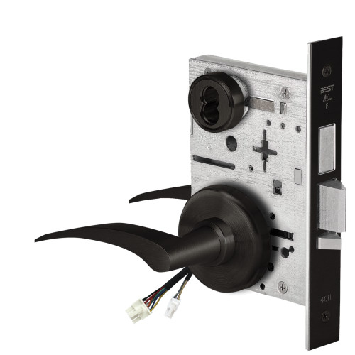 BEST 45HW7TDEU17LH622 Fail Secure 24V With Deadbolt Electrified Mortise Lock 17 Lever H Rose Left Hand Flat Black