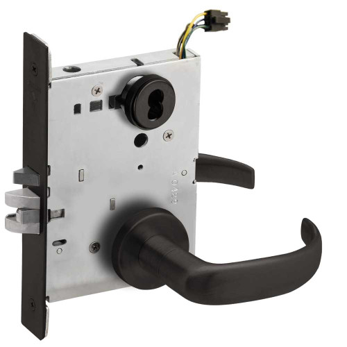 Schlage L9092EUJ 17A 622 LX Grade 1 Fail Secure Electric Mortise Lock Schlage FSIC Prep Less Core 17 Lever A Rose Latchbolt Monitor Flat Black Coated Finish Field Reversible L9092EUJ 17A 622 LX