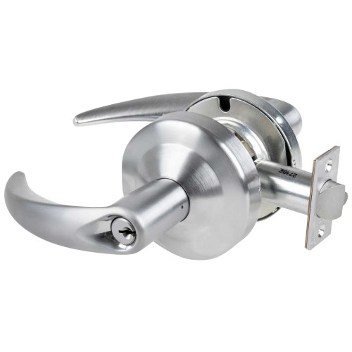 Schlage ND80PDEL OME 626 Grade 1 Electrified Cylindrical Lock Storeroom Function 12-24 VDC Fail Safe 2-3/4 Backset Omega Lever Satin Chrome Finish ND80PDEL OME 626
