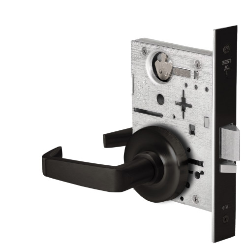 BEST 45HW0NXEU15R622RQE12V Fail Secure 12V No Key Override Electrified Mortise Lock 15 Lever R Rose Request to Exit Flat Black