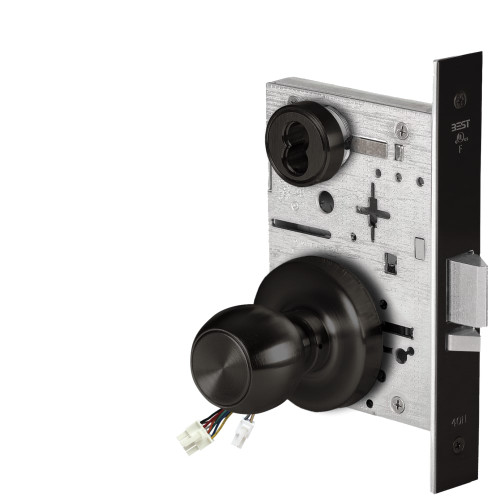 BEST 45HW7DEL4R622RQE Fail Safe 24V Electrified Mortise Lock 4 Knob R Rose Request to Exit Flat Black