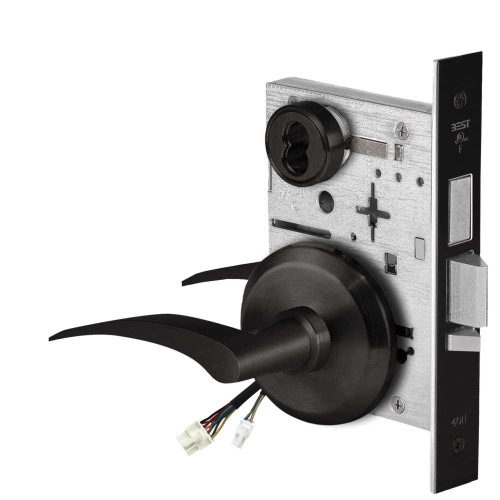BEST 45HW7TDEL17RS622 Fail Safe 24V With Deadbolt Electrified Mortise Lock 17 Lever S Rose Right Hand Flat Black 45HW7TDEL17RS622