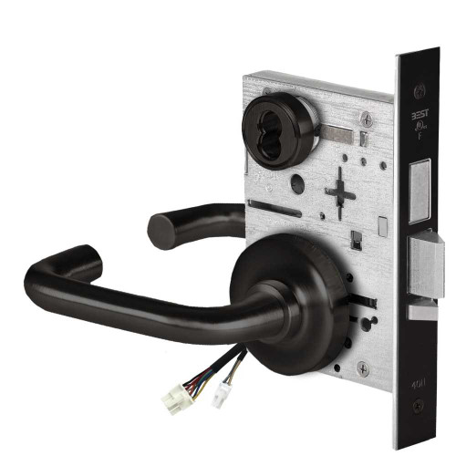 BEST 45HW7TDEL3R62212V Fail Safe 12V With Deadbolt Electrified Mortise Lock 3 Lever R Rose Flat Black 45HW7TDEL3R62212V
