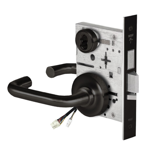 BEST 45HW7TDEL3R62212V Fail Safe 12V With Deadbolt Electrified Mortise Lock 3 Lever R Rose Flat Black