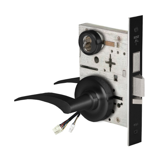 BEST 45HW7TDEU17LR622 Fail Secure 24V With Deadbolt Electrified Mortise Lock 17 Lever R Rose Left Hand Flat Black