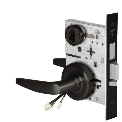 BEST 45HW7TDEL16R62212V Fail Safe 12V With Deadbolt Electrified Mortise Lock 16 Lever R Rose Flat Black