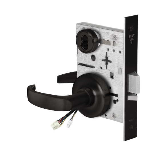 BEST 45HW7DEL14R622RQE Fail Safe 24V Electrified Mortise Lock 14 Lever R Rose Request to Exit Flat Black