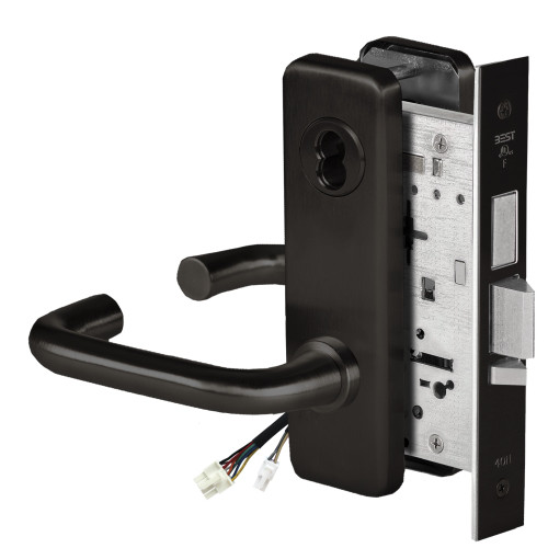 BEST 45HW7TDEU3J622RQE Fail Secure 24V With Deadbolt Electrified Mortise Lock 3 Lever J Escutcheon Request to Exit Flat Black
