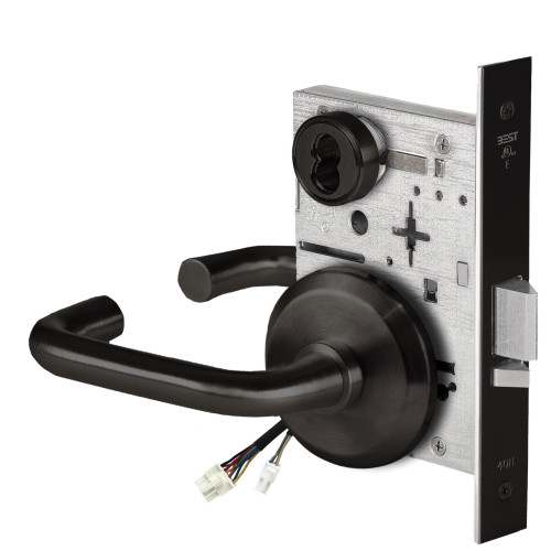 BEST 45HW7WEL3S622RQE Fail Safe 24V Double Cylinder Electrified Mortise Lock 3 Lever S Rose Request to Exit Flat Black