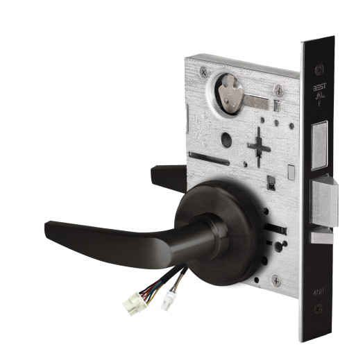 BEST 45HW7TWEL16H62212V Fail Safe 12V Double Cylinder With Deadbolt Electrified Mortise Lock 16 Lever H Rose Flat Black