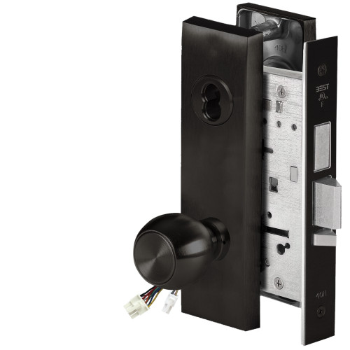 BEST 45HW7TWEL4M622RQE12V Fail Safe 12V Double Cylinder With Deadbolt Electrified Mortise Lock 4 Knob M Escutcheon Request to Exit Flat Black