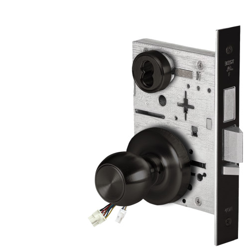 BEST 45HW7TDEU4R622 Fail Secure 24V With Deadbolt Electrified Mortise Lock 4 Knob R Rose Flat Black