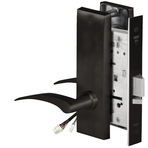 BEST 45HW0NXEL17RM62212V Fail Safe 12V No Key Override Electrified Mortise Lock 17 Lever M Escutcheon Right Hand Flat Black