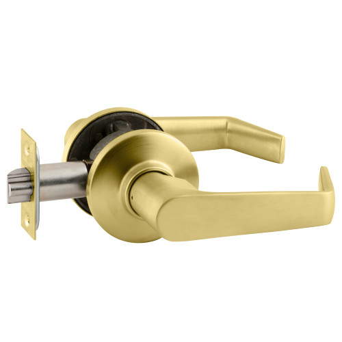 Schlage S10D SAT 606 Grade 2 Tubular Lock Passage/Closet Latch Function Non-Keyed Saturn Lever Satin Brass Finish Non-Handed