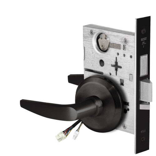 BEST 45HW0LEL16S622 Fail Safe 24V With Deadbolt No Key Override Electrified Mortise Lock 16 Lever S Rose Flat Black 45HW0LEL16S622