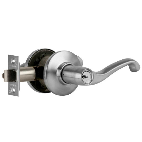 Schlage S51PD FLA 626 RH Grade 2 Tubular Lock Entrance/Office Function Key in Lever Cylinder Flair Lever Satin Chrome Finish Right Hand S51PD FLA 626 RH