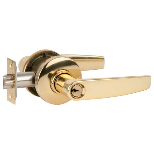 Schlage S51PD JUP 605 Grade 2 Tubular Lock Entrance/Office Function Key in Lever Cylinder Jupiter Lever Bright Brass Finish Non-Handed S51PD JUP 605