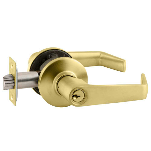 Schlage S80PD SAT 606 Grade 2 Tubular Lock Storeroom Function Key in Lever Cylinder Saturn Lever Satin Brass Finish Non-Handed S80PD SAT 606