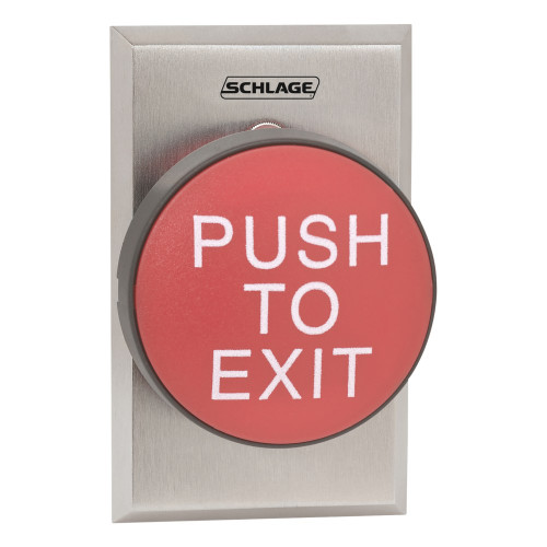 Schlage Electronics 625RD EX DA SF-626 2-3/4 Mushroom Button Single Gang Red PUSH TO EXIT Delayed Action 0-60 Seconds Satin Chrome