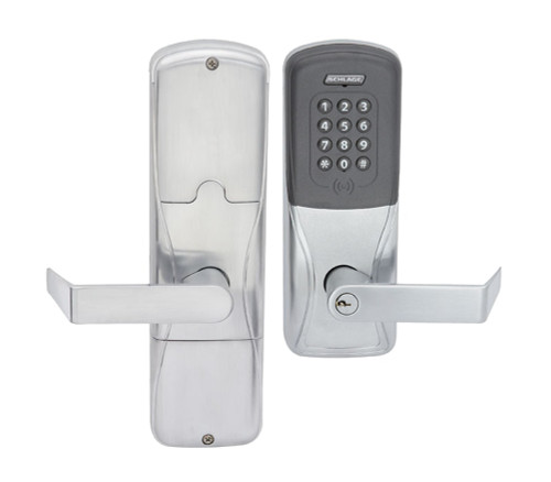 Schlage Electronics AD200CY50KPRHO626PR Grade 1 Standalone Electronic Cylindrical Lock Office Function Keypad Reader Rhodes Lever Conventional Cylinder Satin Chrome Finish Right-Handed