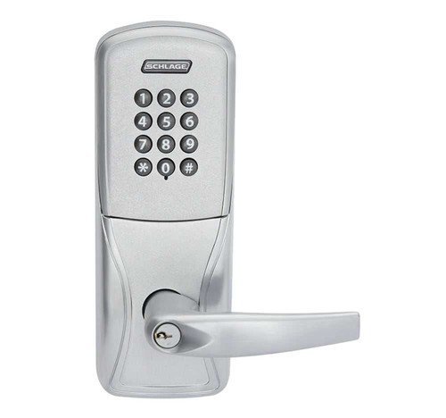 Schlage Electronics AD200CY70MTKATH626JR Grade 1 Standalone Electronic Cylindrical Lock Classroom/Storeroom Function Multi-Technology and Keypad Reader 125kHz and 1356 MHz Athens Lever Schlage FSIC Prep Less Core Satin Chrome Finish Right-Handed AD200CY70MTKATH626JR