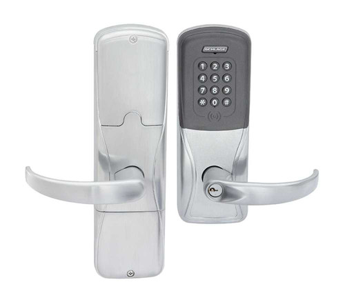 Schlage Electronics AD200CY70MTSPA626BR Grade 1 Standalone Electronic Cylindrical Lock Classroom/Storeroom Function Multi-Technology Reader 125kHz and 1356 MHz Sparta Lever SFIC Prep Less Core Satin Chrome Finish Right-Handed AD200CY70MTSPA626BR