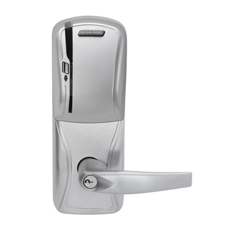 Schlage Electronics AD200MS70KPATH626BR Grade 1 Standalone Electronic Mortise Lock Classroom Function Keypad Reader Athens Lever SFIC Prep Satin Chrome Finish