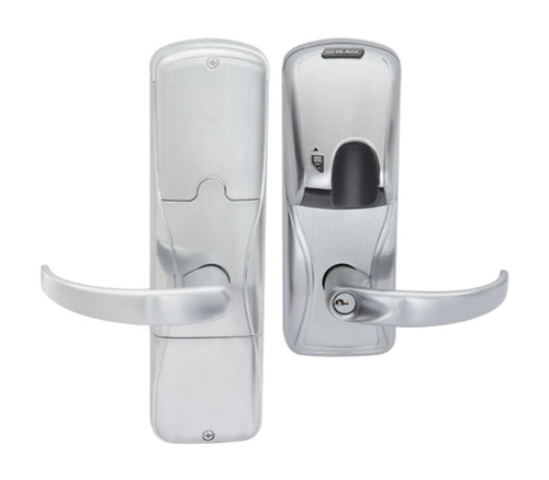 Schlage Electronics AD200MS70MTKSPA626JR Grade 1 Standalone Electronic Mortise Lock Classroom Function Multi-Technology 125 kHz and 1356 MHz Sparta Lever FSIC Prep Satin Chrome Finish