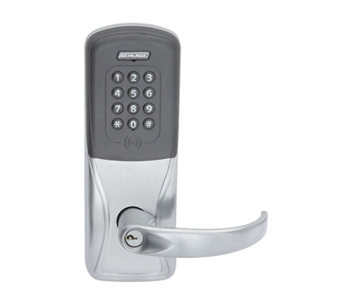 Schlage Electronics AD300993R70MTKSPA626JRR AD-300 Networked Hardwired Electronic Lock Rim/Concealed Exit Trim Classroom Function Multi-Technology Reader 125 kHz and 1356 MHz and Keypad Sparta Lever FSIC Prep Satin Chrome Finish